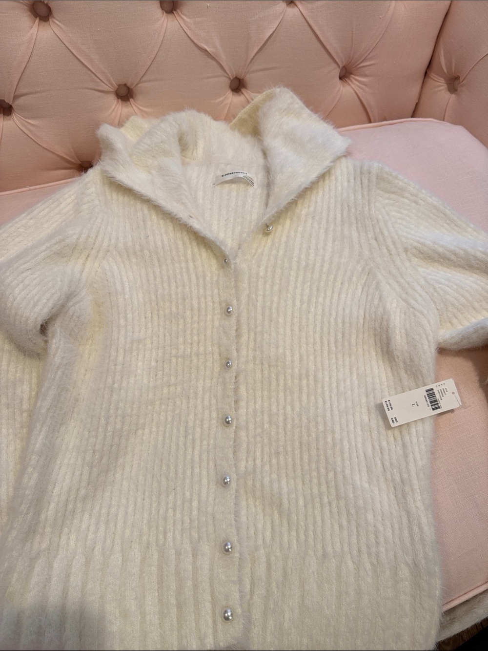 Anthropologie Cream Ribbed Button-Front Cardigan